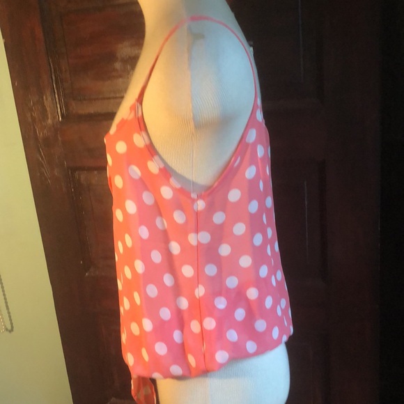 B Jewel spaghetti strap pink&white polka dot sheer top/medium faux button front - Picture 5 of 12